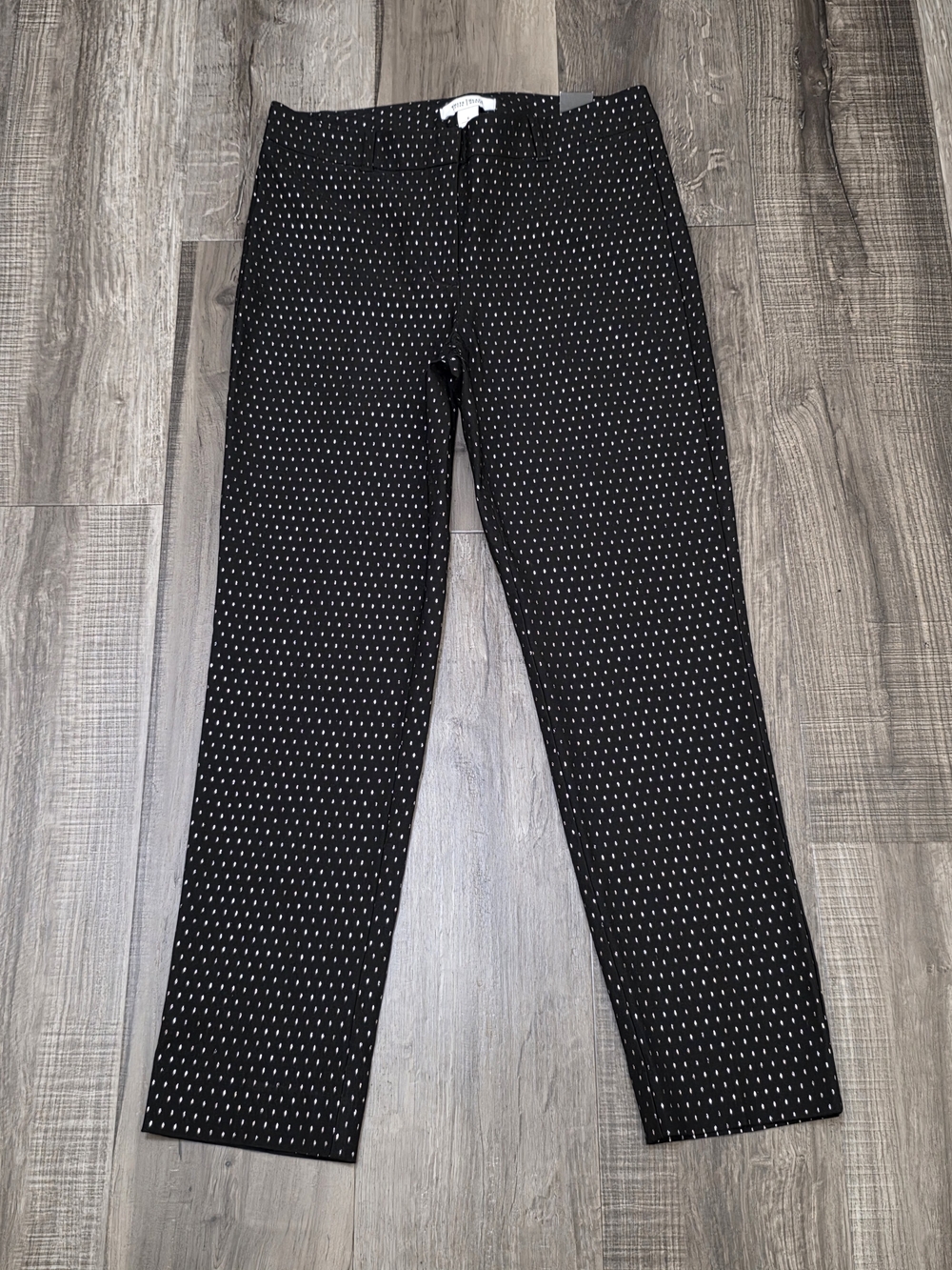 White House Black Market Black Cropped Straight-Leg Pants with Micro Dot Print